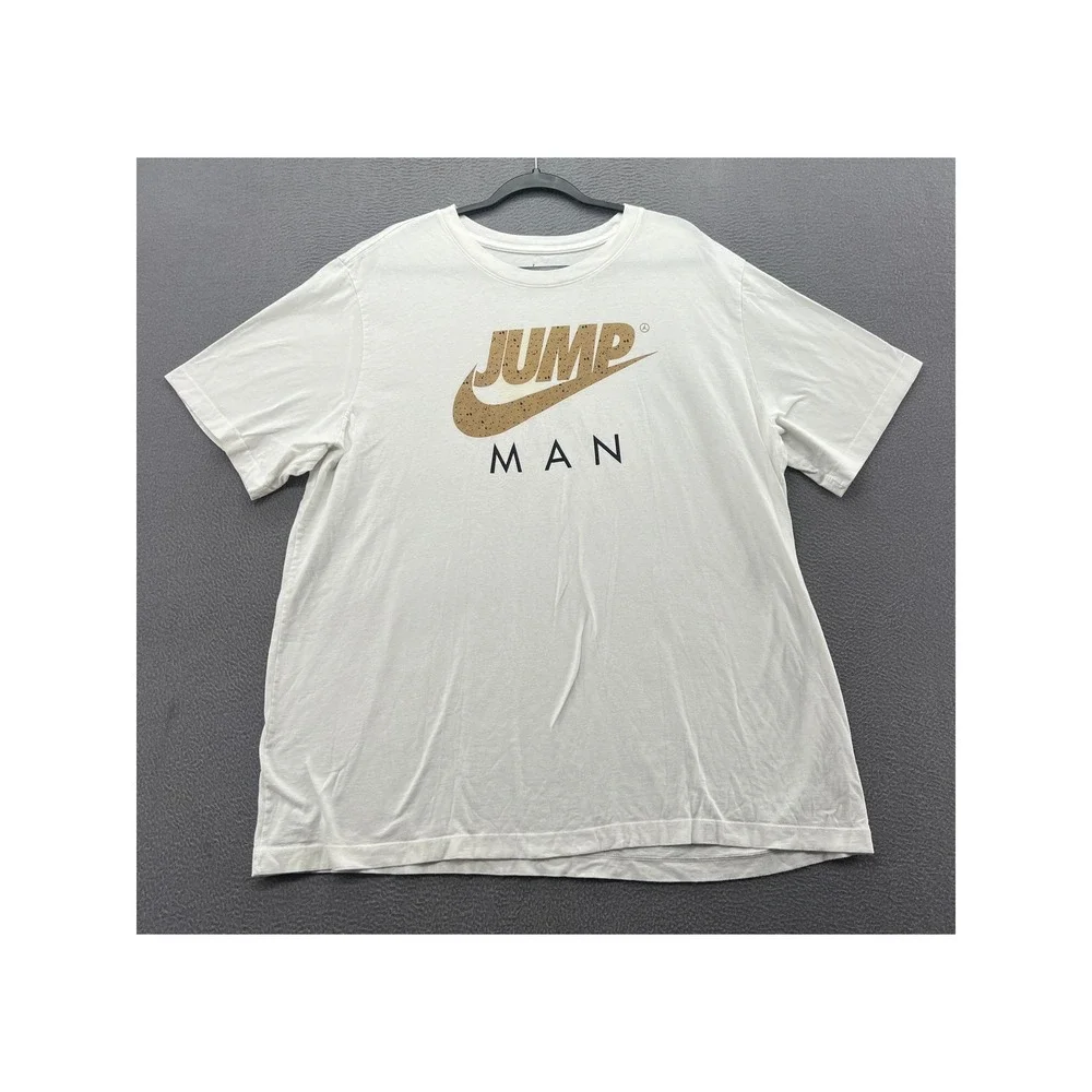 Jordan Jumpman Shirt Mens XXL White Graphic Tee Standard Fit Gold Logo Swoosh